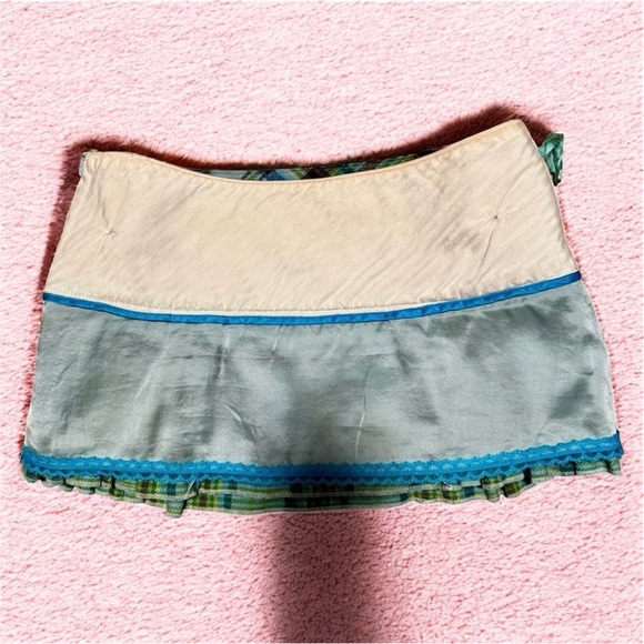 Abercrombie & Fitch Blue Green Plaid Pleated Mini Skirt Peekaboo Lace Size 4 - Picture 5 of 16